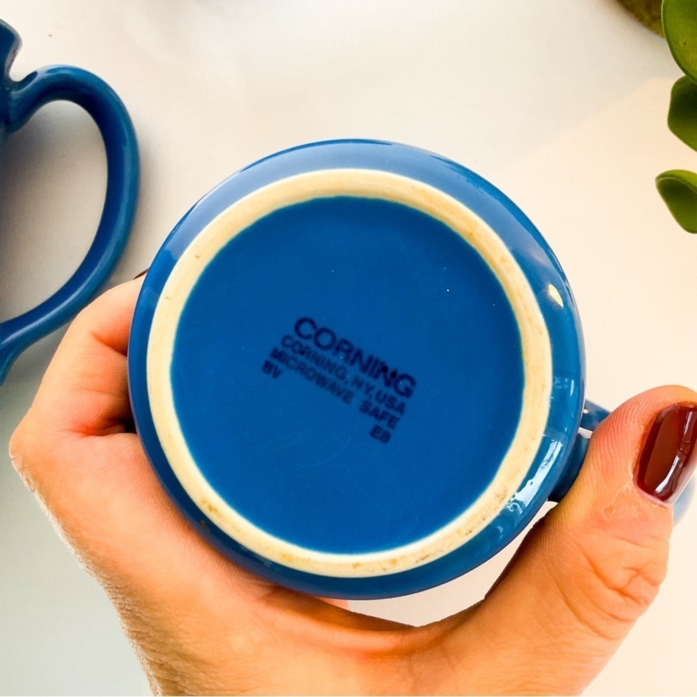 Vintage 70s CORNINGWARE Cornflower Blue Set Of Three Drinking Mugs - Picture 4 of 9